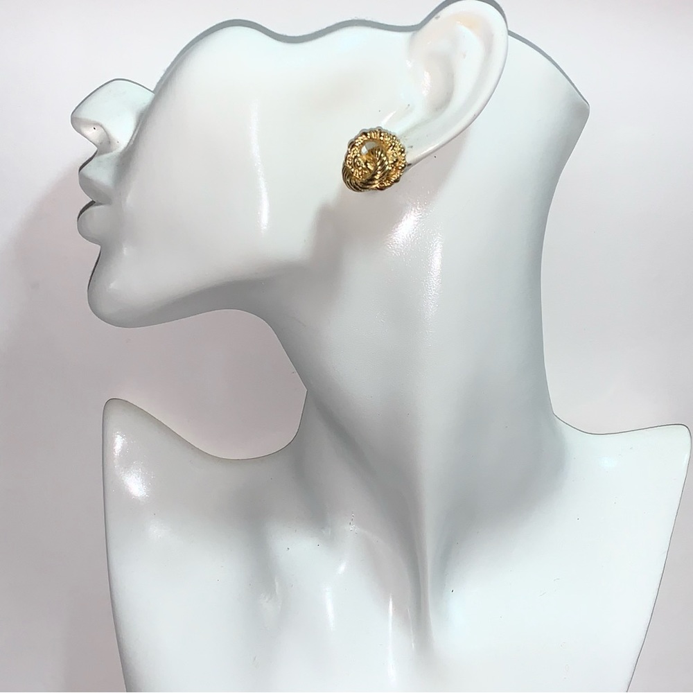 vintage CHRISTIAN DIOR 14k yellow gold plated ROPE KNOT stud post EARRINGS - Picture 1 of 10